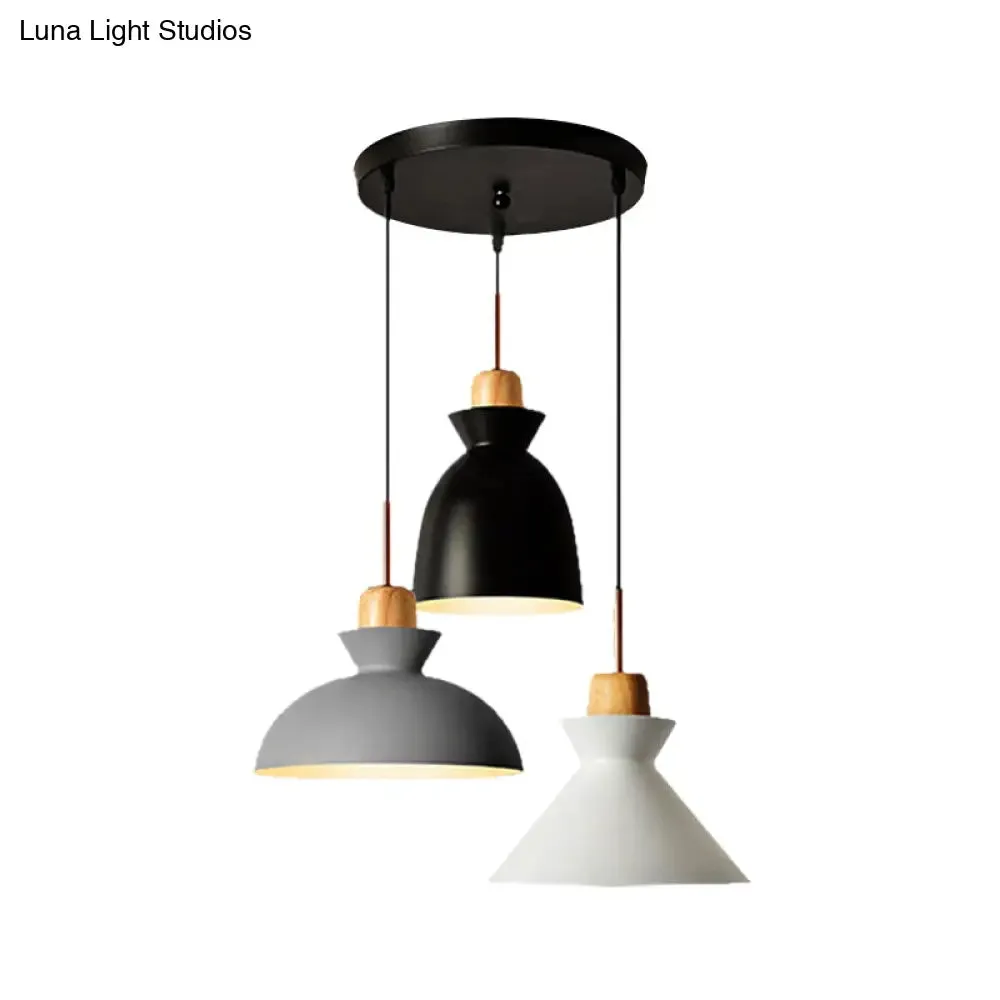 Nordic Style Pendant Lighting: 3-Bulb Metal and Wood Indoor Ceiling Light Fixture in Black