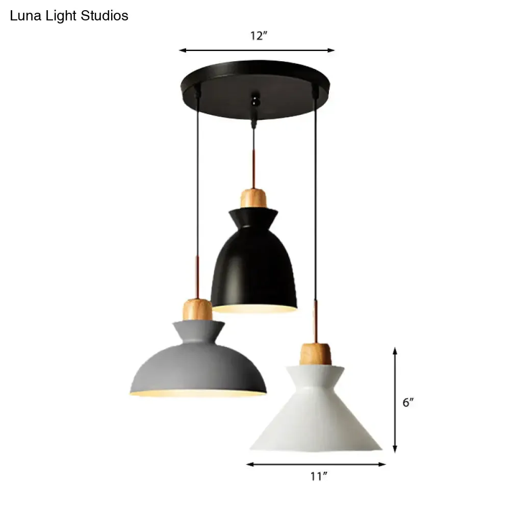 Nordic Style Pendant Lighting: 3-Bulb Metal and Wood Indoor Ceiling Light Fixture in Black