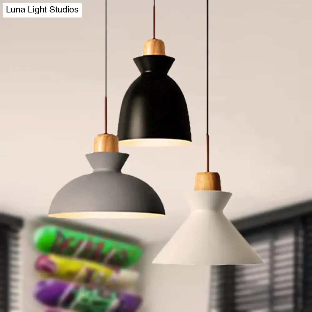 Nordic Style Pendant Lighting: 3-Bulb Metal and Wood Indoor Ceiling Light Fixture in Black