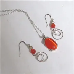 Orange Cat Eye Gemstone Necklace & Earrings