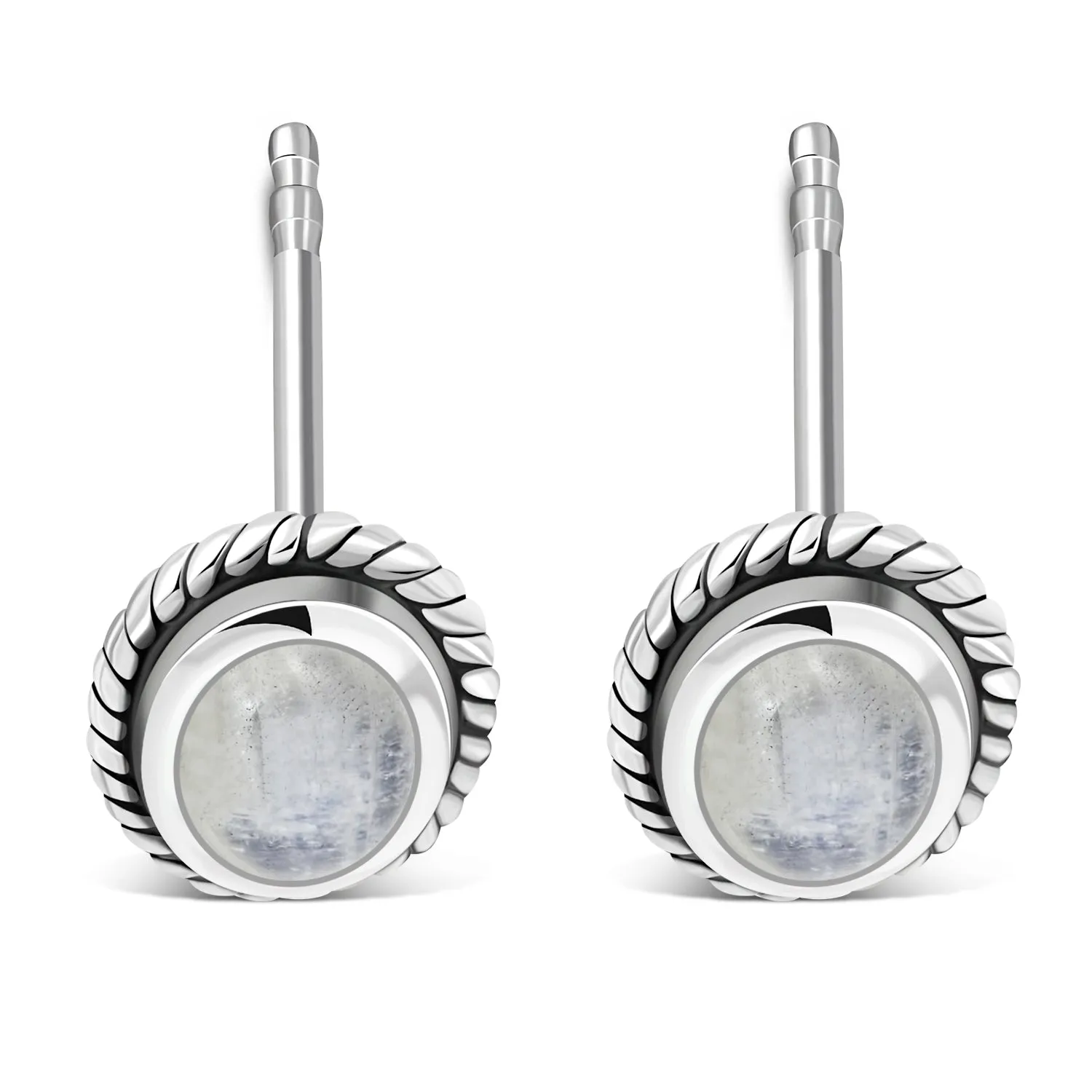 Oval Rainbow Moonstone Stud Silver Earrings