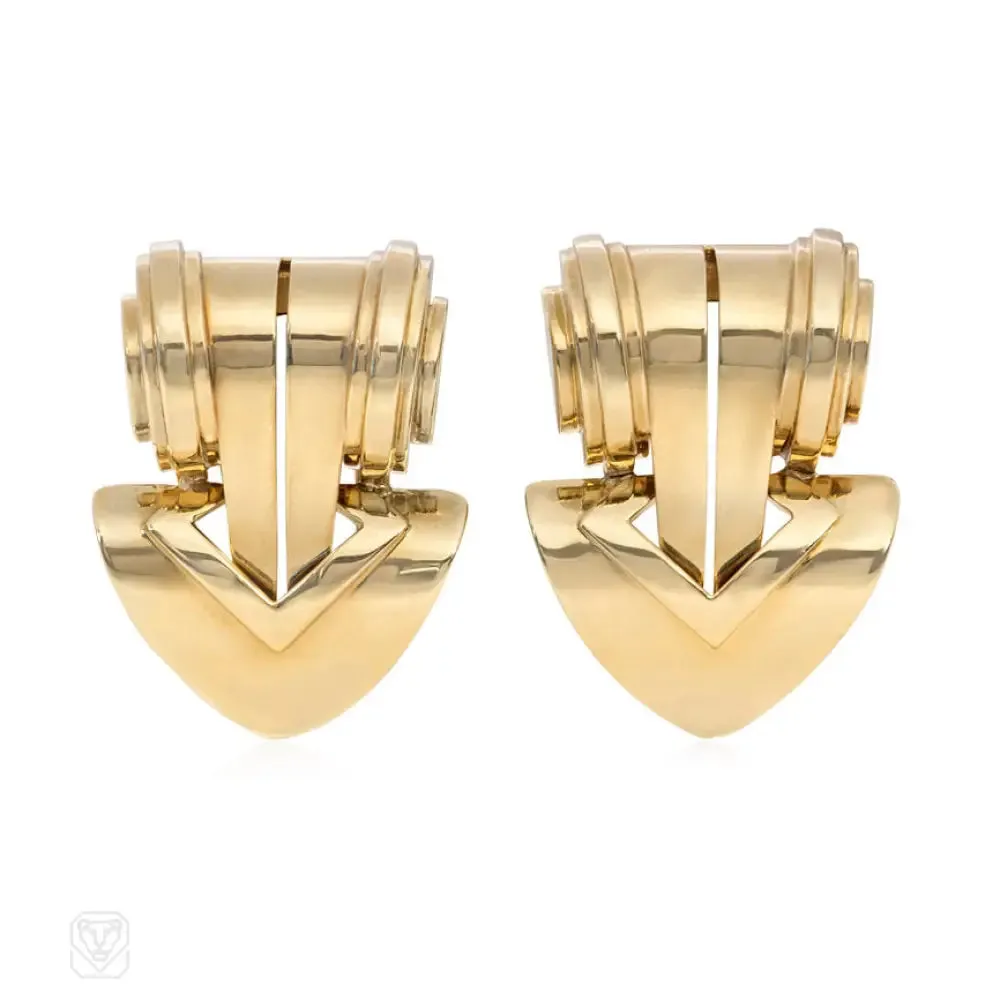 Pair of Retro gold clip brooches. Tiffany & Co.