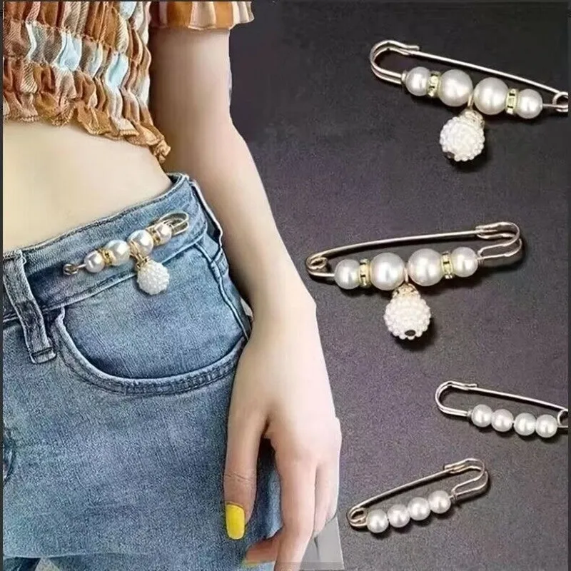 Pants Tight Pants Skirt Waist Artifact Tight Waist Pin Anti-running Light Brooch High-end Corsage Pin Jewelry Pearl Brooch Buckle