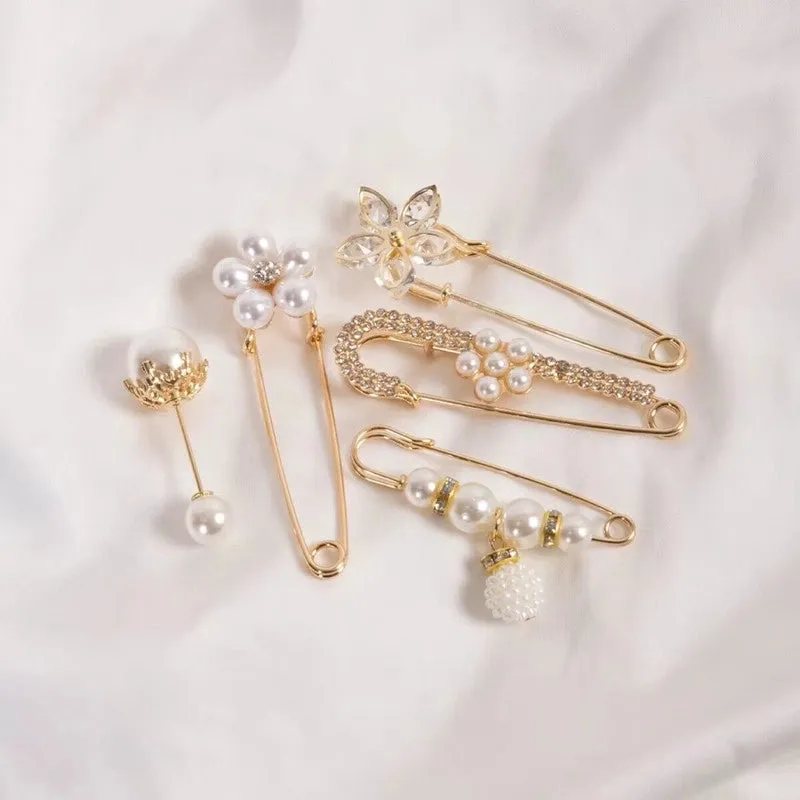 Pants Tight Pants Skirt Waist Artifact Tight Waist Pin Anti-running Light Brooch High-end Corsage Pin Jewelry Pearl Brooch Buckle