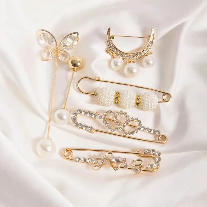 Pants Tight Pants Skirt Waist Artifact Tight Waist Pin Anti-running Light Brooch High-end Corsage Pin Jewelry Pearl Brooch Buckle