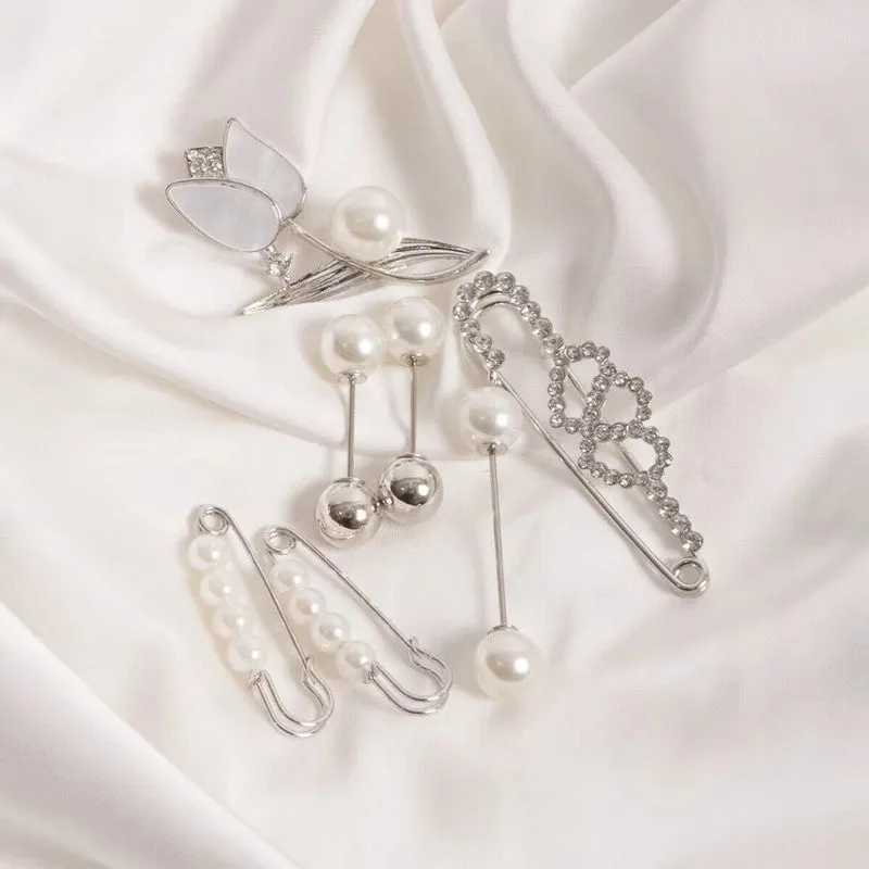 Pants Tight Pants Skirt Waist Artifact Tight Waist Pin Anti-running Light Brooch High-end Corsage Pin Jewelry Pearl Brooch Buckle