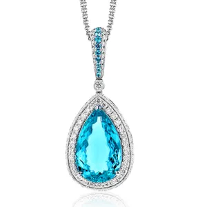 PARAIBA TOURMALINE PENDANT NECKLACE IN 18K GOLD WITH DIAMONDS