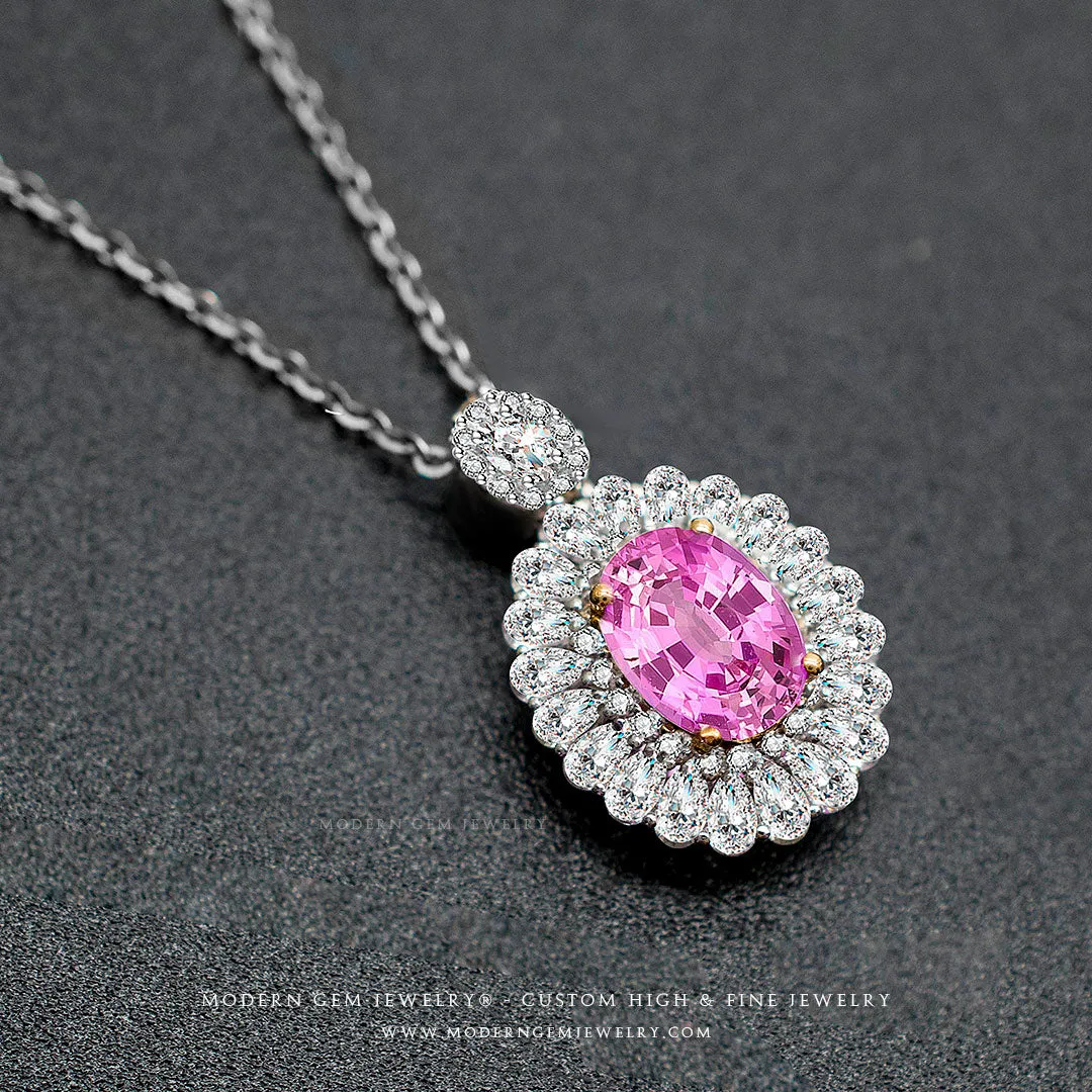 Pink Sapphire Necklace Diamonds & Pendant