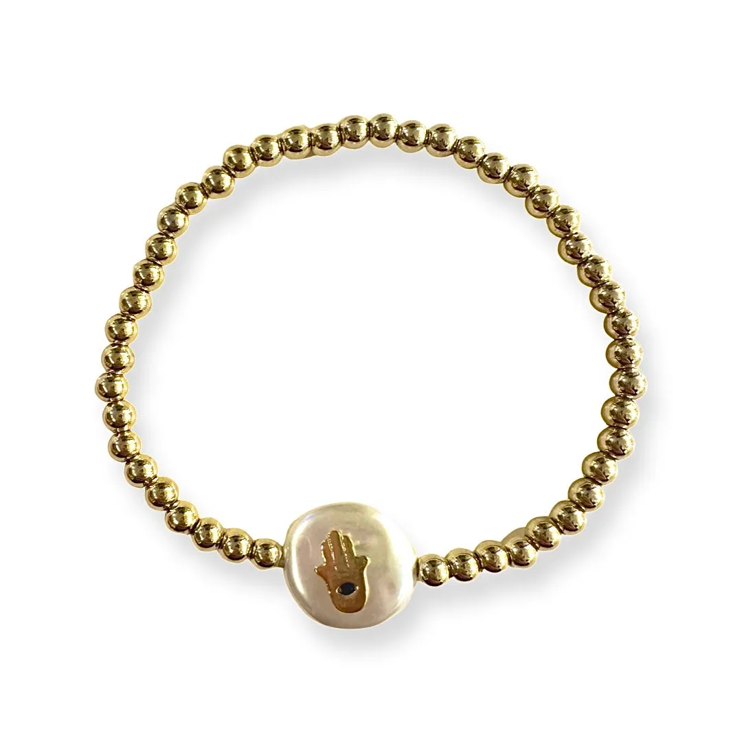 Polly Ball Pearl Hamsa Stretch Bracelet