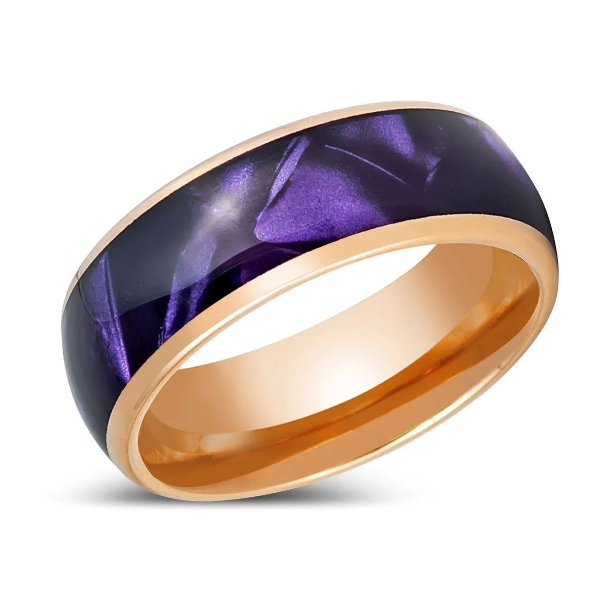 PURPLENA | Rose Gold Tungsten Ring, Purple Cowrie Inlay