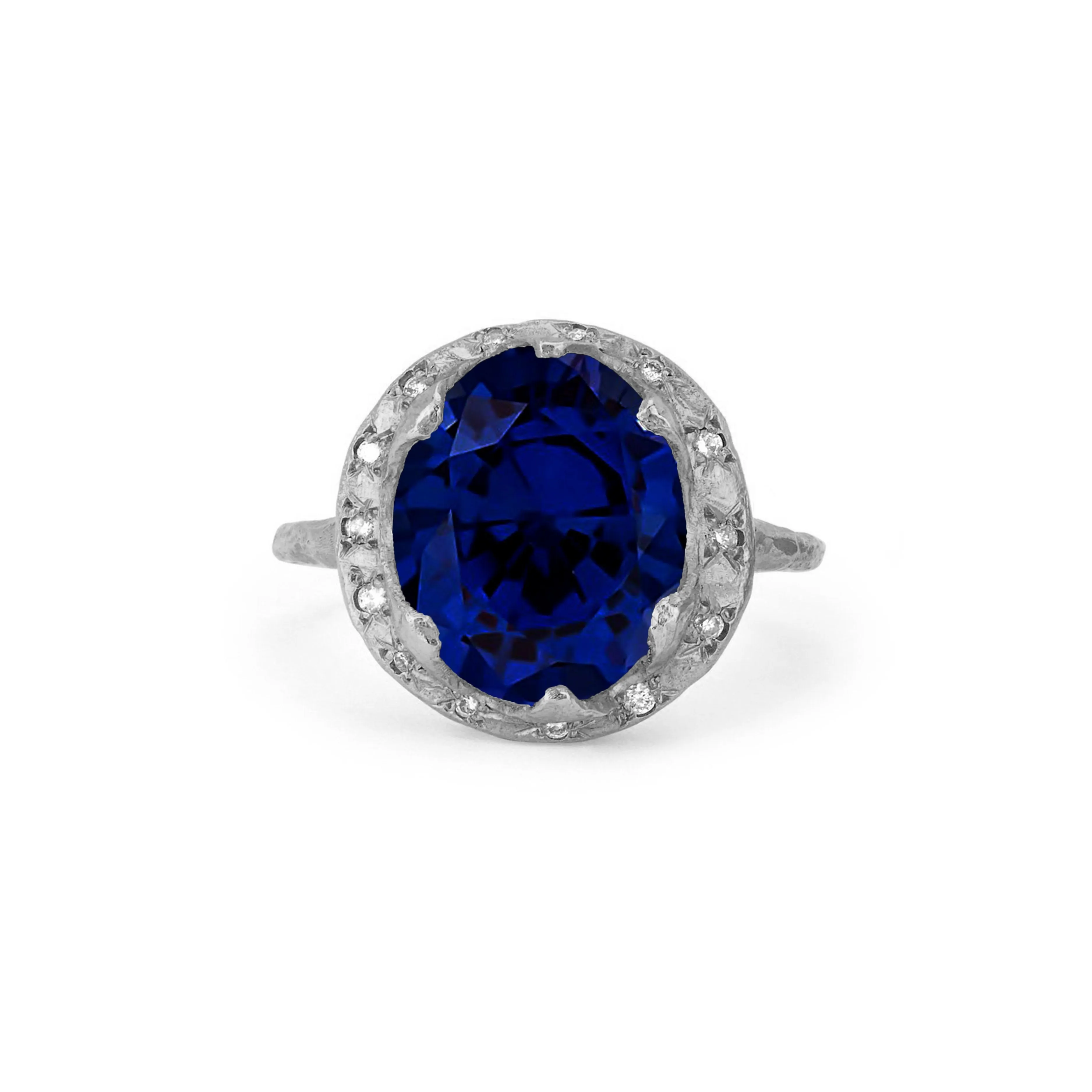 Queen Oval Sapphire Ring with Sprinkled Diamonds