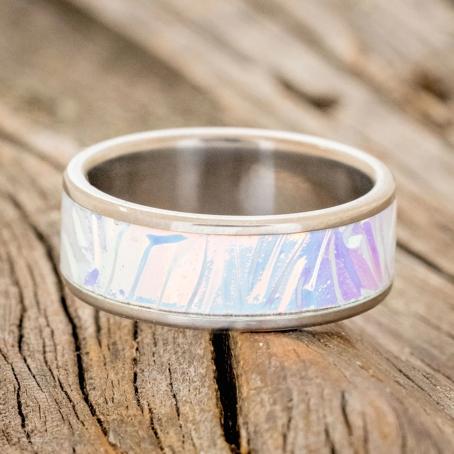 "RAINIER" - CARIBBEAN SEA DICHROLAM WEDDING BAND - TITANIUM - SIZE 10