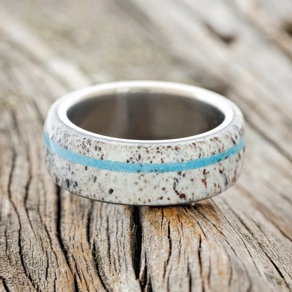 "REMMY" - ANTLER & TURQUOISE WEDDING RING - TITANIUM - SIZE 8