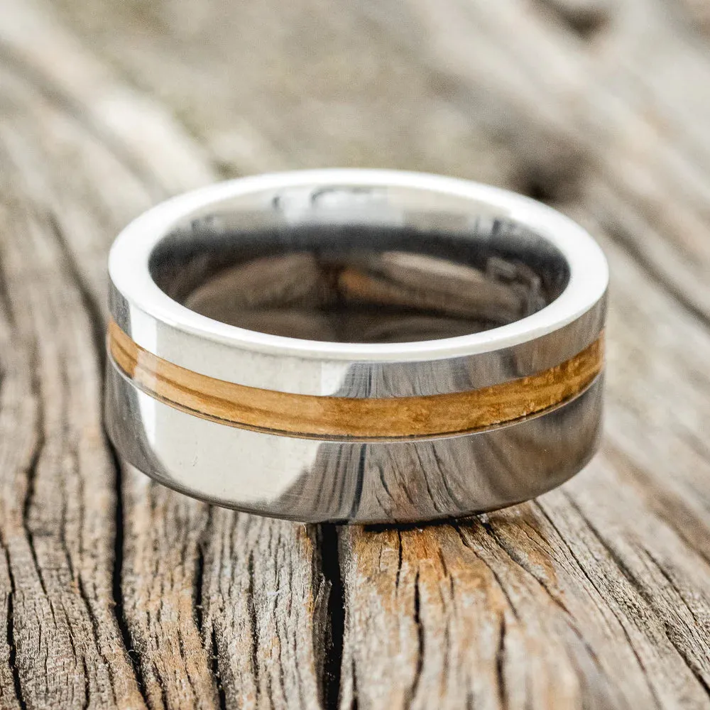 "VERTIGO" - OFFSET WHISKEY BARREL OAK WEDDING BAND - TUNGSTEN - SIZE 13