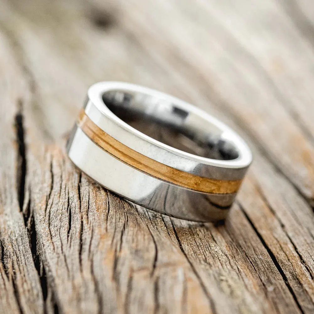 "VERTIGO" - OFFSET WHISKEY BARREL OAK WEDDING BAND - TUNGSTEN - SIZE 13