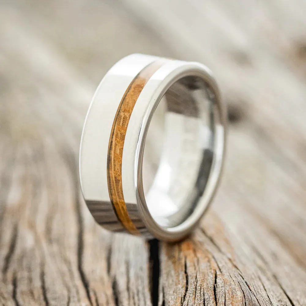 "VERTIGO" - OFFSET WHISKEY BARREL OAK WEDDING BAND - TUNGSTEN - SIZE 13