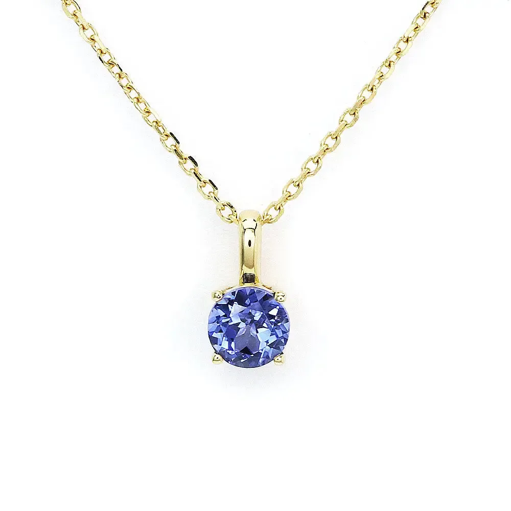 Ready Made | Betty Round Blue Lab Grown Sapphire Pendant in 18K Yellow Gold