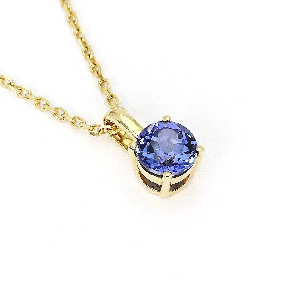 Ready Made | Betty Round Blue Lab Grown Sapphire Pendant in 18K Yellow Gold