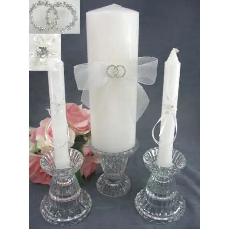 Rhinestone Rings Wedding Unity Candle Set