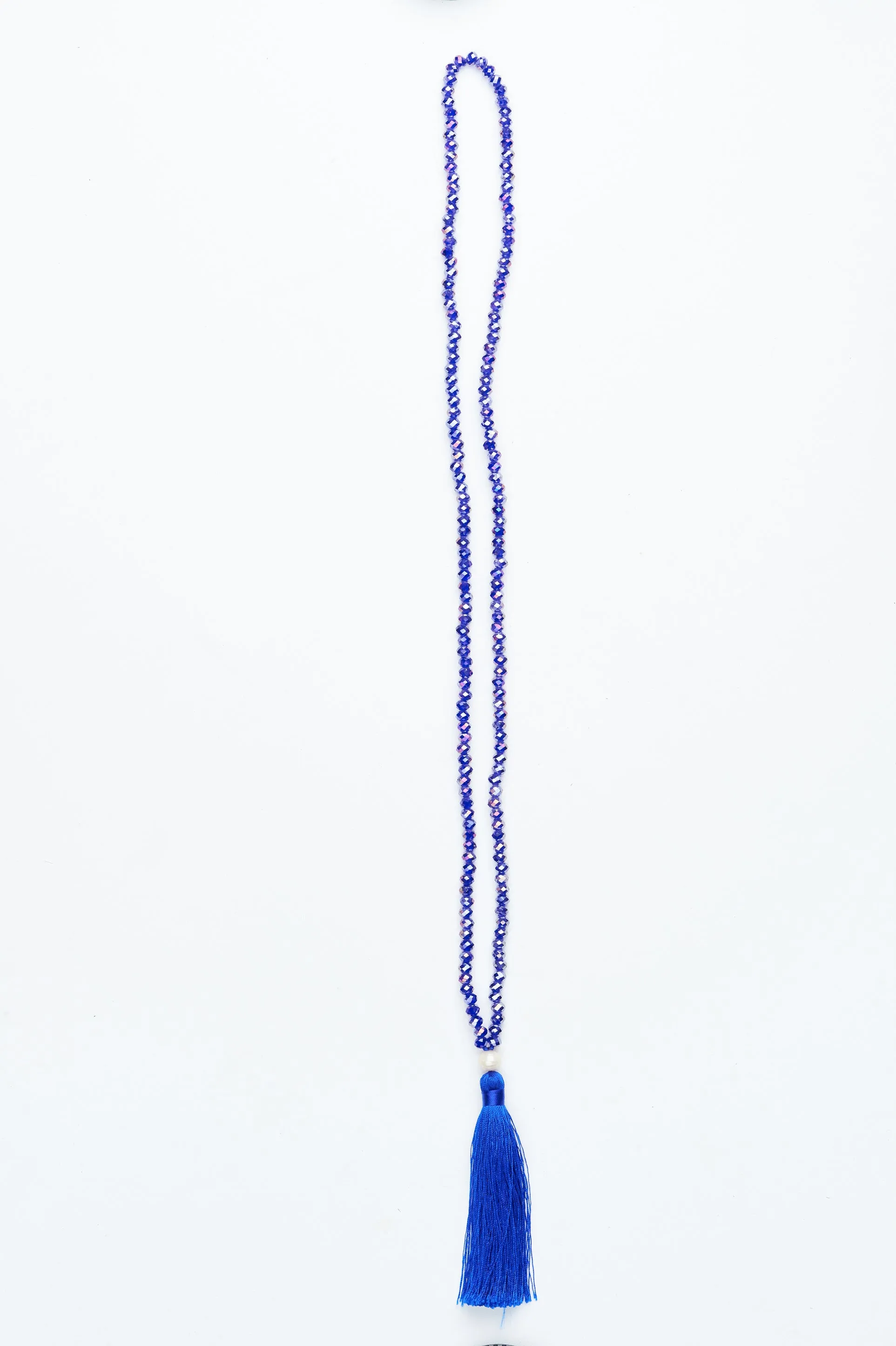 Royal Blue Beaded Pearl Tassel Necklace