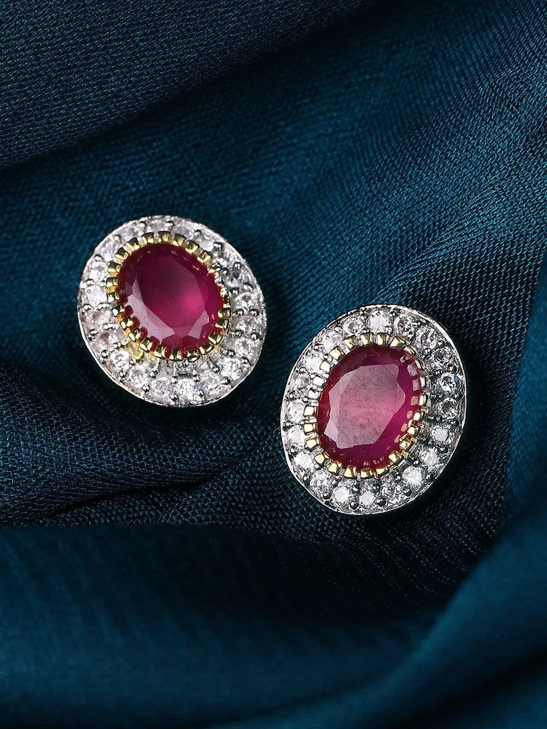 Rubans CZ and Faux Ruby Studded Stud Earrings