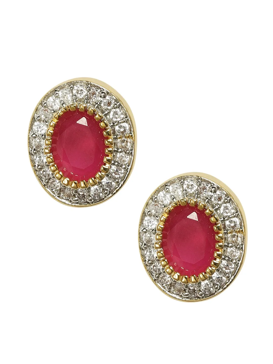 Rubans CZ and Faux Ruby Studded Stud Earrings