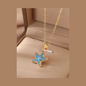 Shell & Star Pendant Necklace Blue