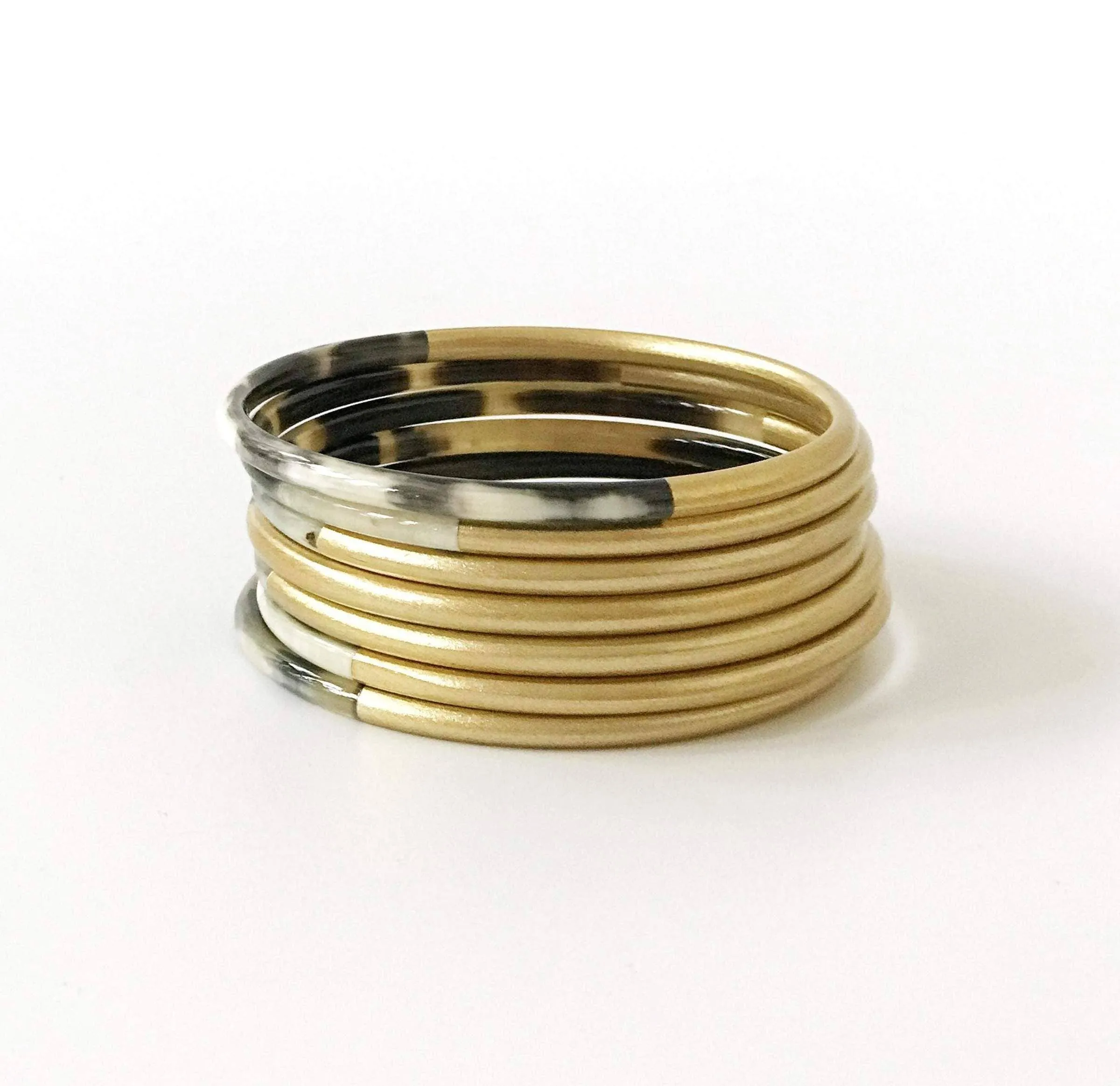 Shiny Gold & Black Horn Bangle Set