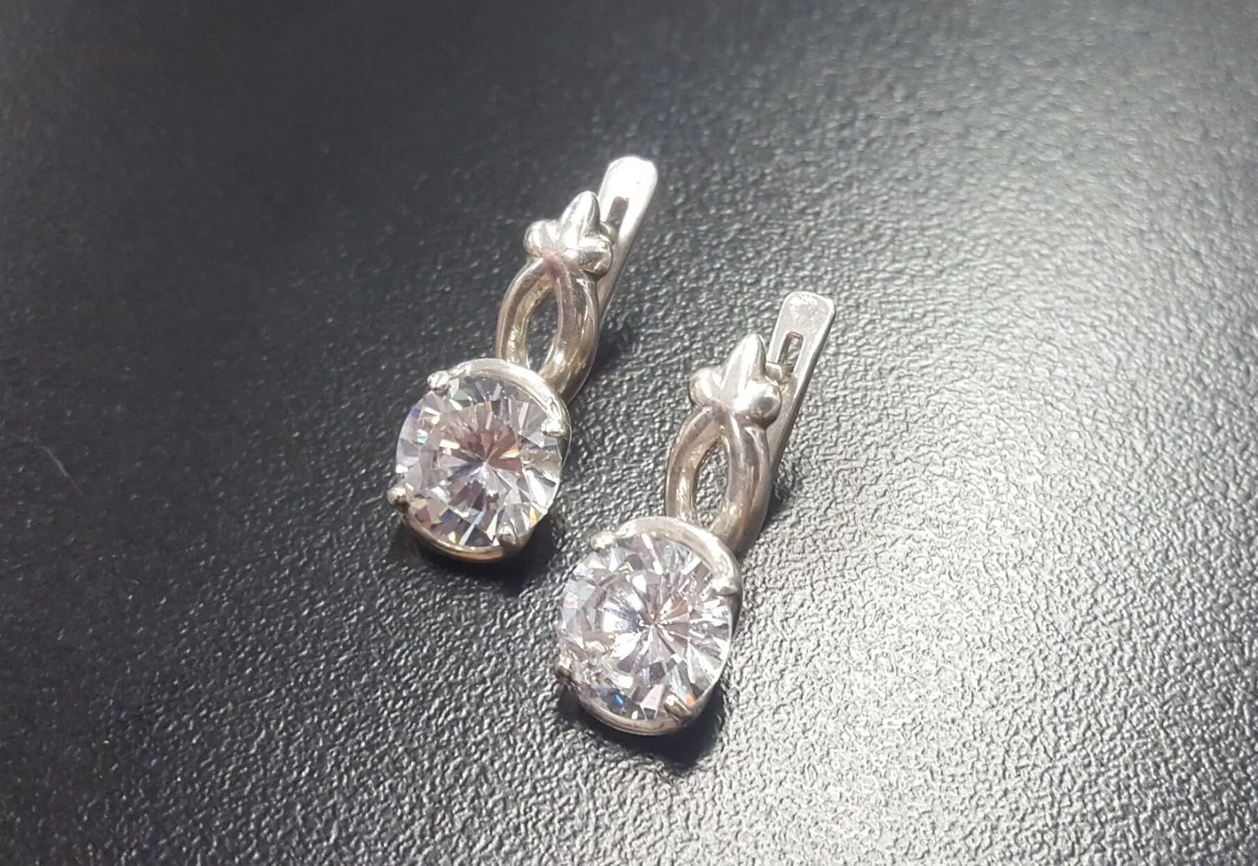 Silver Diamond Earrings - Sparkly Bridal Earrings, Vintage Drop Earrings