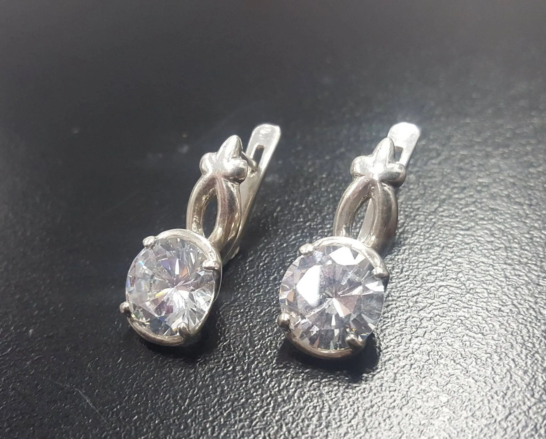 Silver Diamond Earrings - Sparkly Bridal Earrings, Vintage Drop Earrings