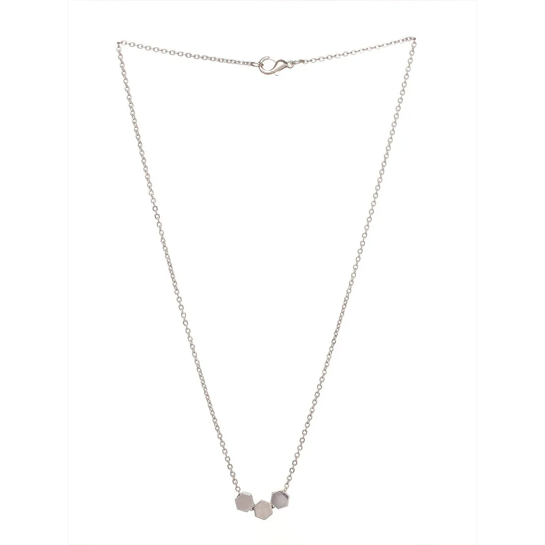 Single Layer Dainty Silver Necklace - 3 Solid Hexagon Pendants