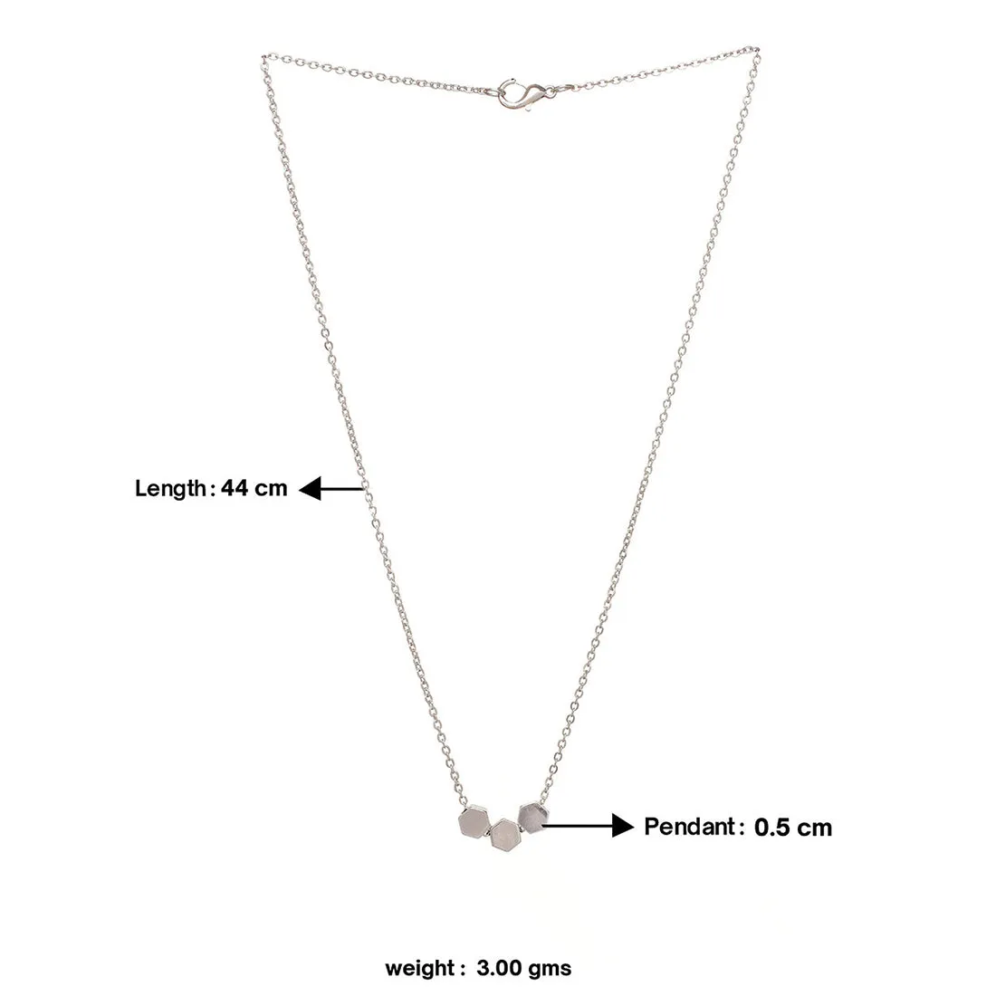 Single Layer Dainty Silver Necklace - 3 Solid Hexagon Pendants