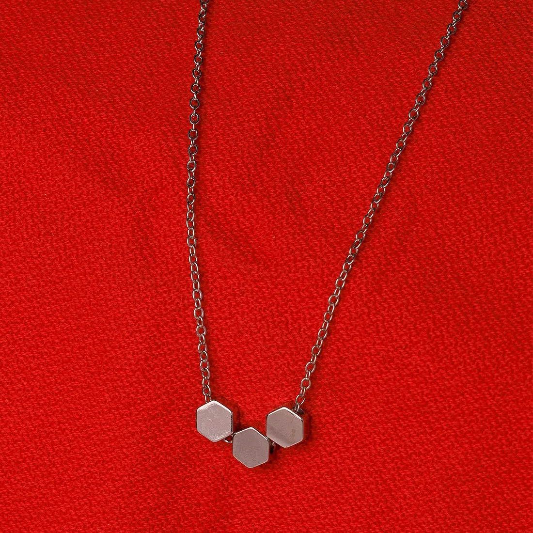 Single Layer Dainty Silver Necklace - 3 Solid Hexagon Pendants