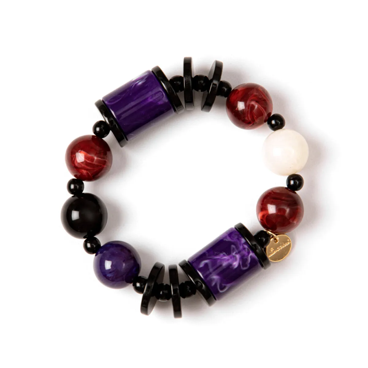 SODINI ELASTIC BRACELETS SHADES OF BLACK PURPLE AND INTENSE RED