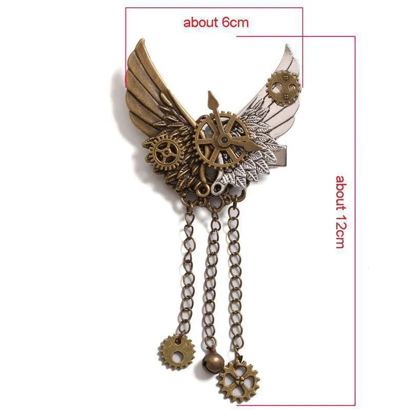 Steampunk Gear Wings Hair Clip women pin Gothic in Gold brass antique color