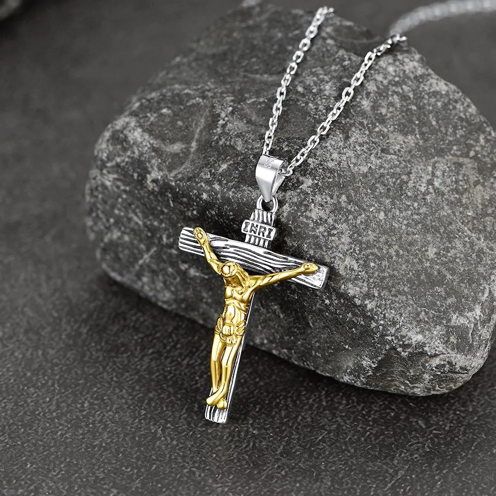 Sterling Silver Jesus Crucifix Necklace Cross Pendant