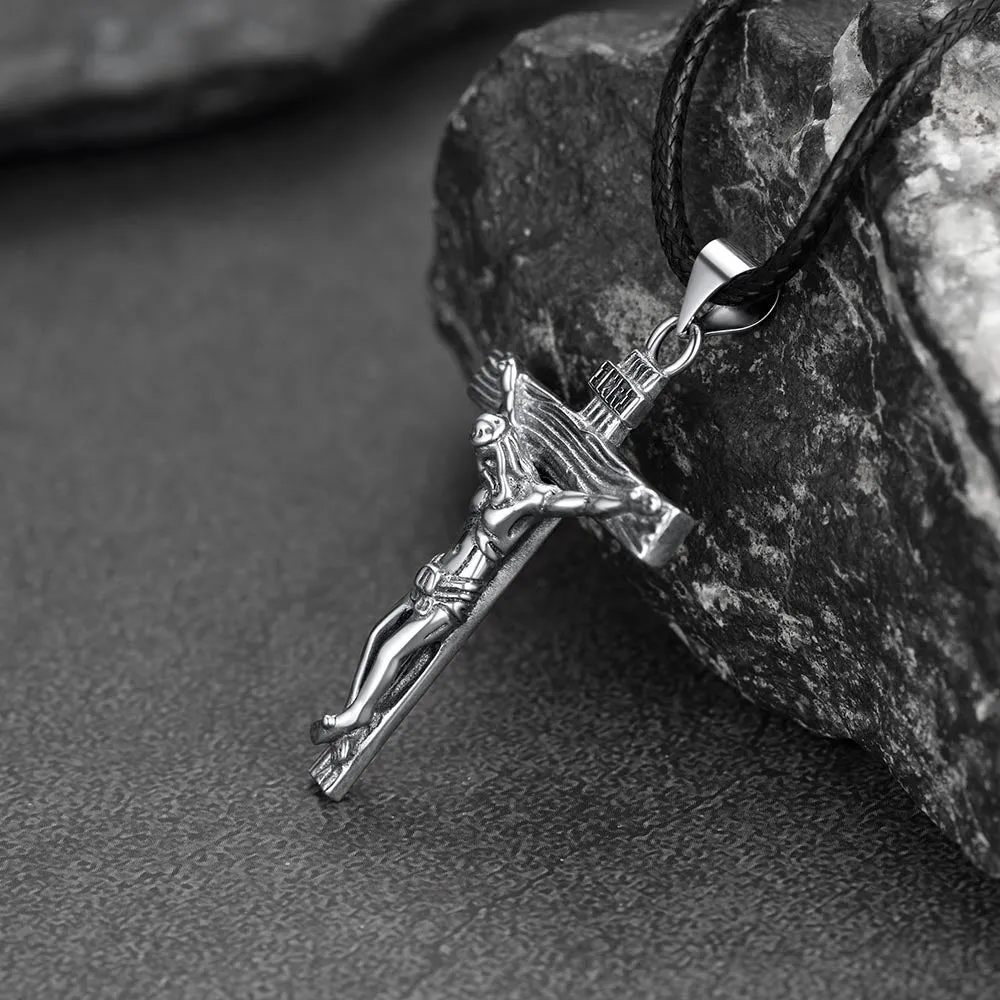 Sterling Silver Jesus Crucifix Necklace Cross Pendant