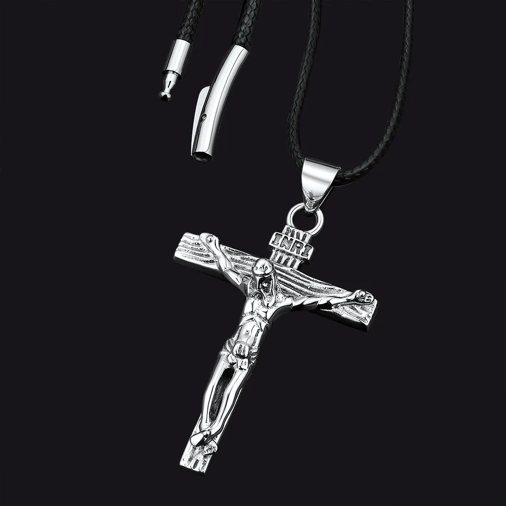 Sterling Silver Jesus Crucifix Necklace Cross Pendant