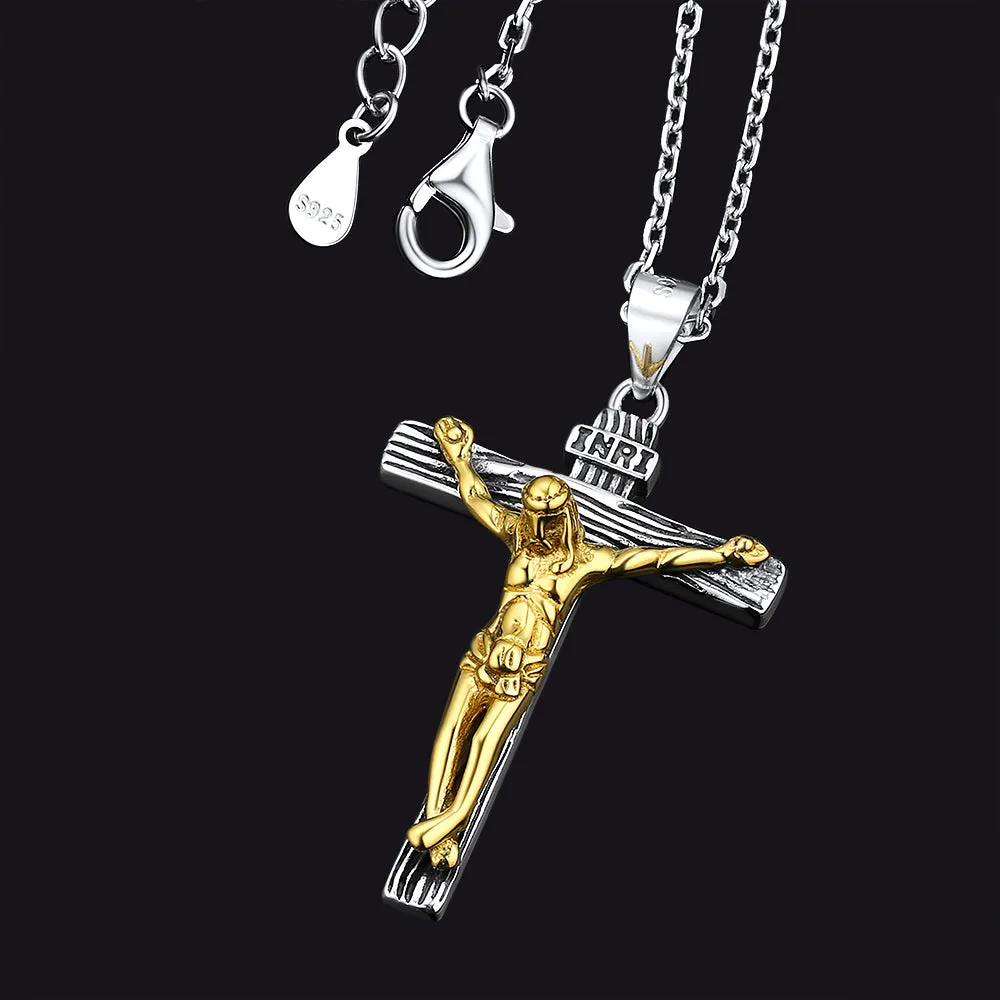 Sterling Silver Jesus Crucifix Necklace Cross Pendant