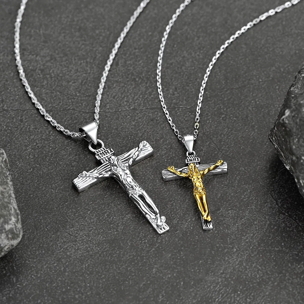 Sterling Silver Jesus Crucifix Necklace Cross Pendant