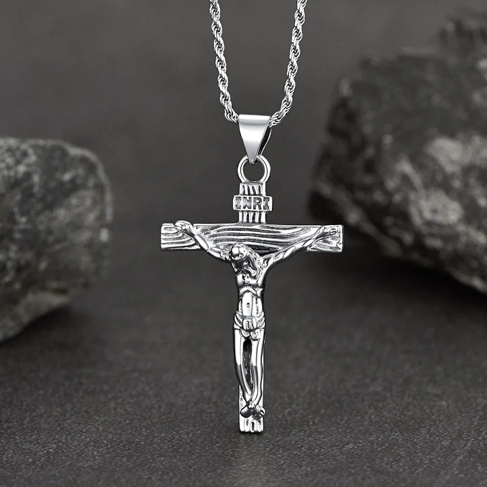 Sterling Silver Jesus Crucifix Necklace Cross Pendant