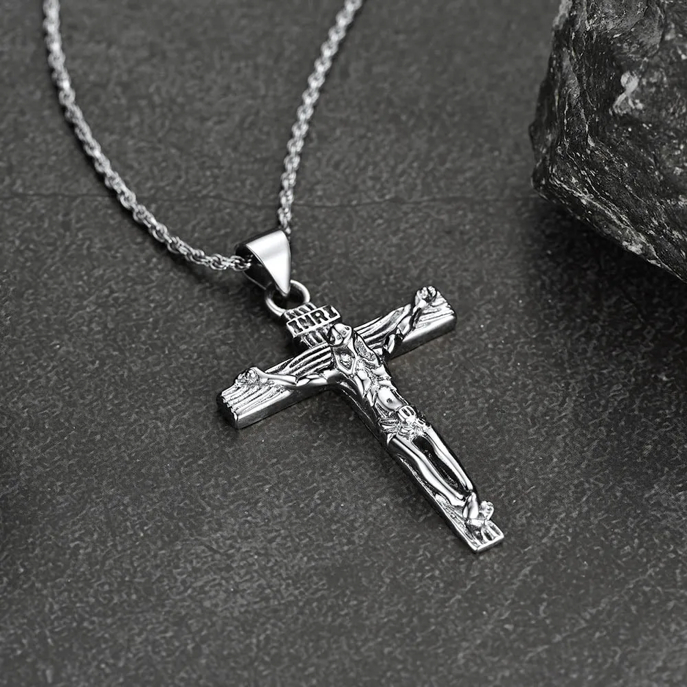 Sterling Silver Jesus Crucifix Necklace Cross Pendant