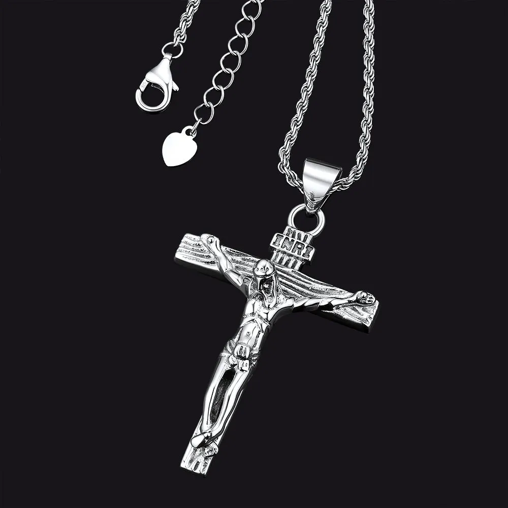 Sterling Silver Jesus Crucifix Necklace Cross Pendant