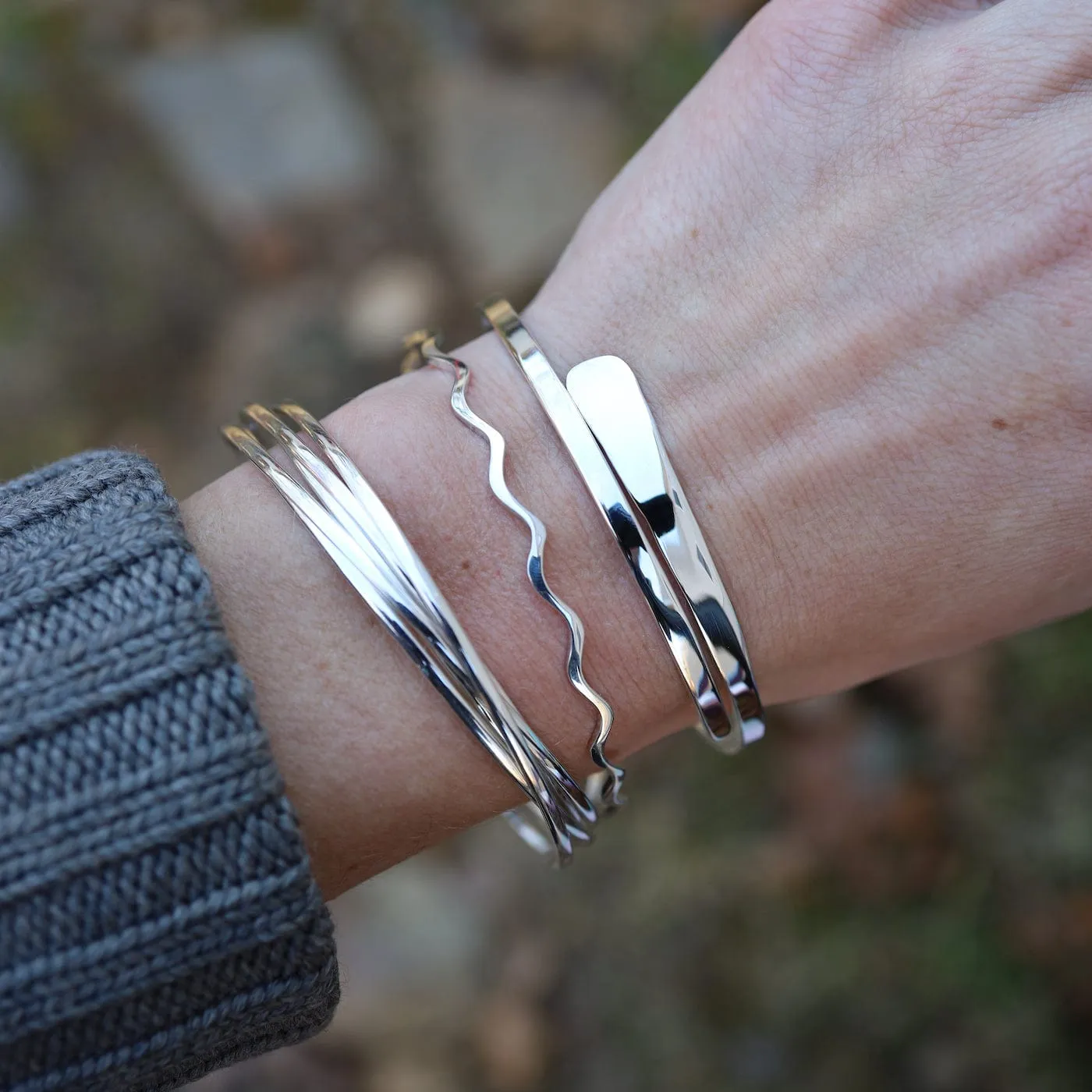 Sterling Silver Shiny Paddle By-pass Bracelet