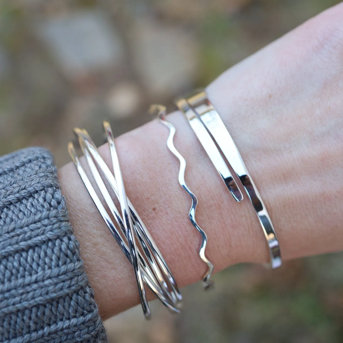 Sterling Silver Shiny Paddle By-pass Bracelet