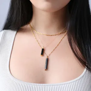 Three Layered Necklace Set • Raw Black Tourmaline • Gold Filled • Paper Clip Necklace Choker • Gold Handmade Jewelry • October Birthstone