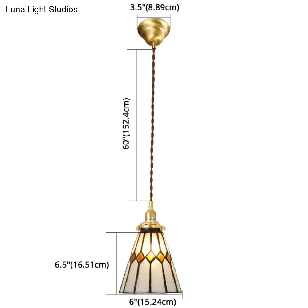 Tiffany Stained Glass Shade Mini Pendant Lamp with Brass Finish for Bedroom - 63" Hanging Wire Included