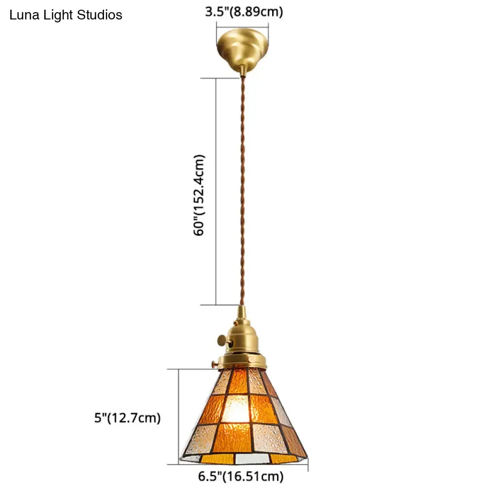 Tiffany Stained Glass Shade Mini Pendant Lamp with Brass Finish for Bedroom - 63" Hanging Wire Included