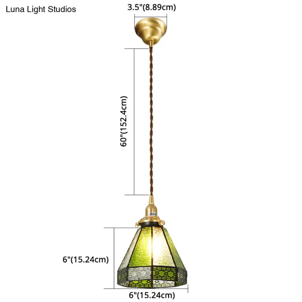 Tiffany Stained Glass Shade Mini Pendant Lamp with Brass Finish for Bedroom - 63" Hanging Wire Included