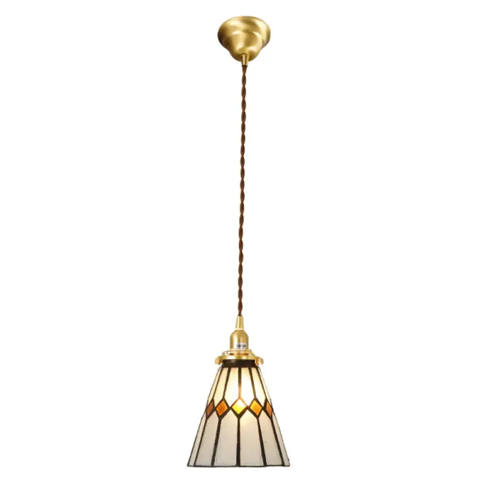 Tiffany Stained Glass Shade Mini Pendant Lamp with Brass Finish for Bedroom - 63" Hanging Wire Included